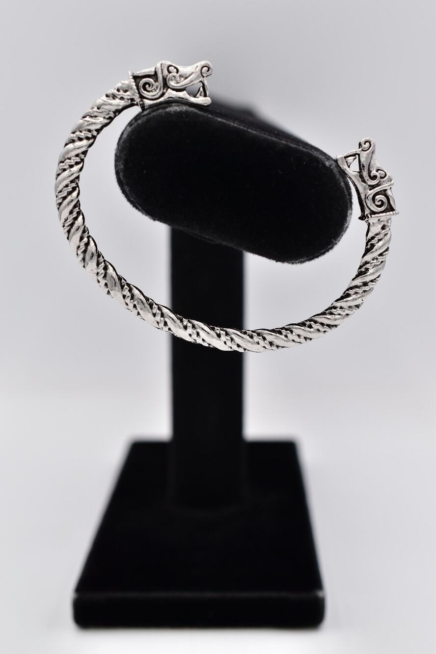 Dragon Head Cuff Bracelet Silver Twisted Cable Gothic Fantasy Bangle Y2K BinAD